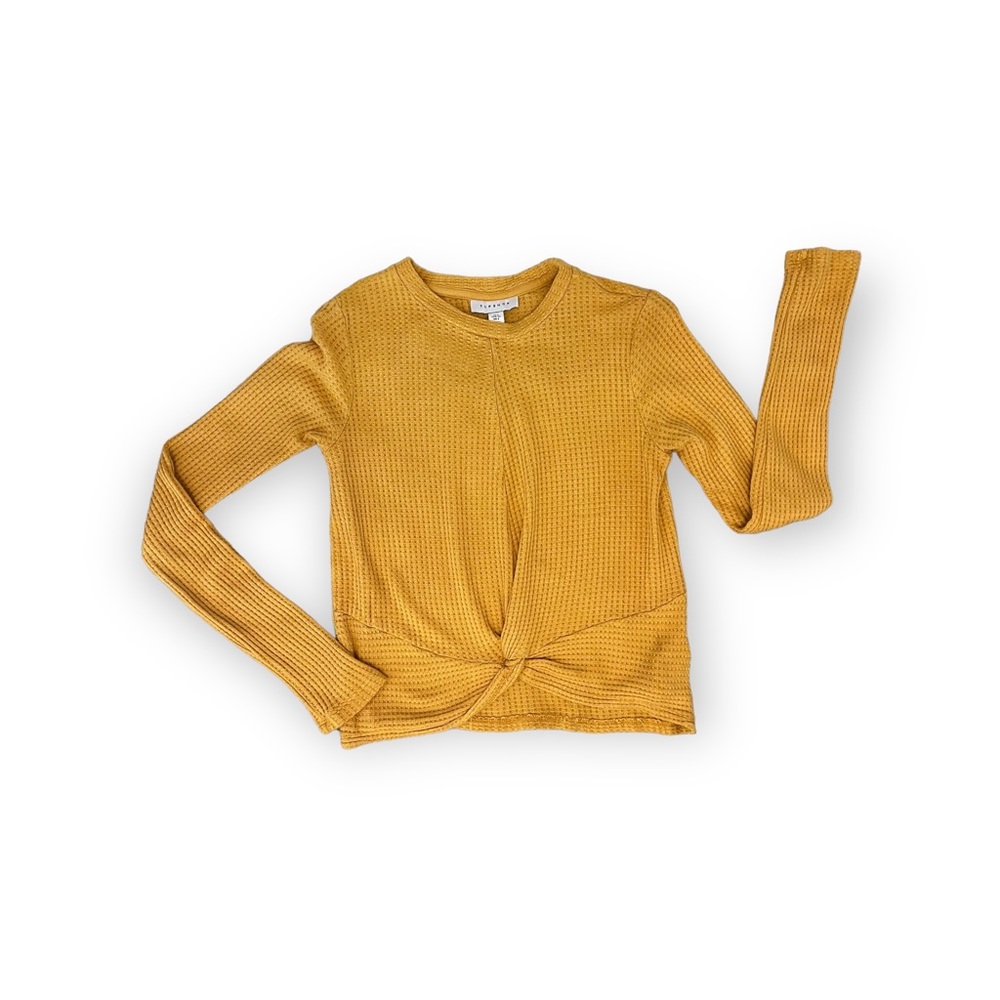 TOPSHOP Waffle-knit Long Sleeve Tee with Twisted Wrap Hem in Goldenrod NWOT